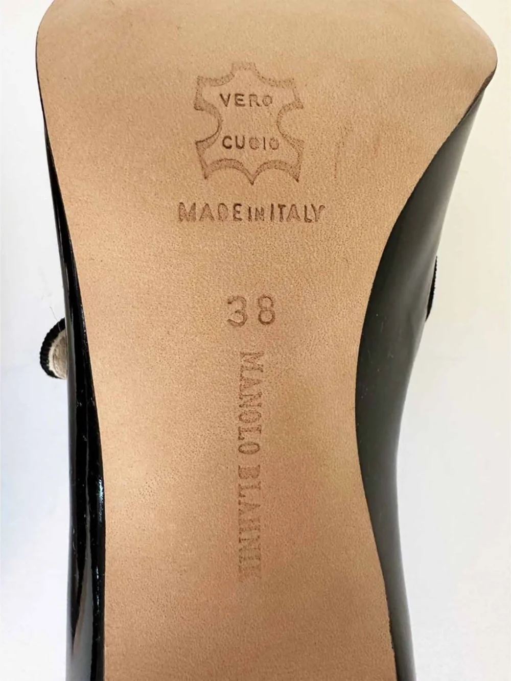 Manolo Blahnik Black Patent Leather Mary Jane Peep Toe Heels EU 38 Italy